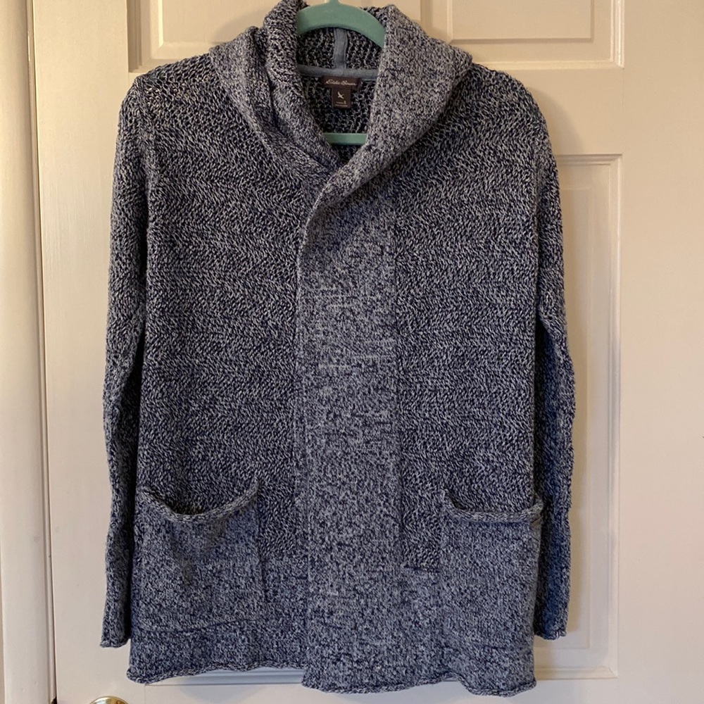 Eddie Bauer Beachside Hoodie Cardigan Sweater, Navy Blue Marled, Sz S